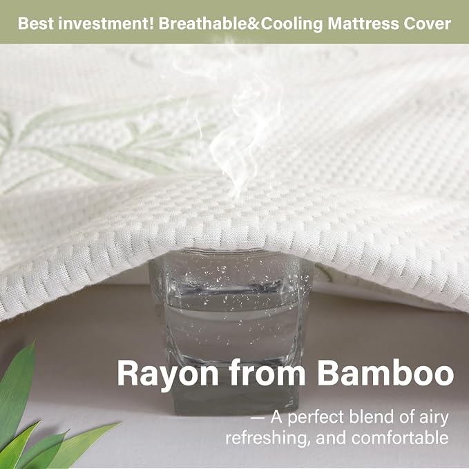 California King Mattress Protector Waterproof Mattress Pad Washable Bamboo - Image 4