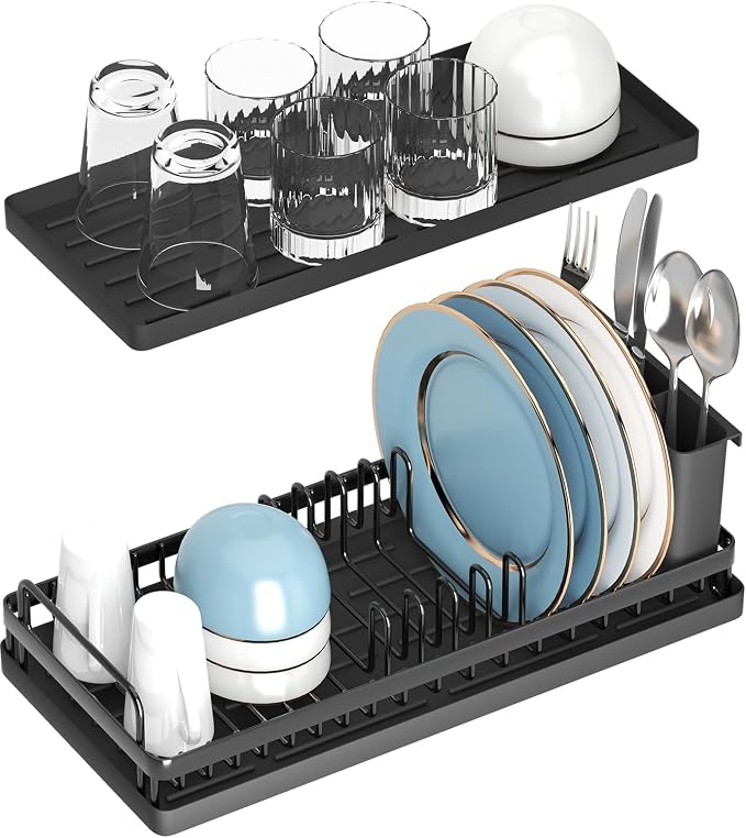 Small Dish Drying Rack, Compact Sink Dish Drainer Plate Organizer by CHLORYARD