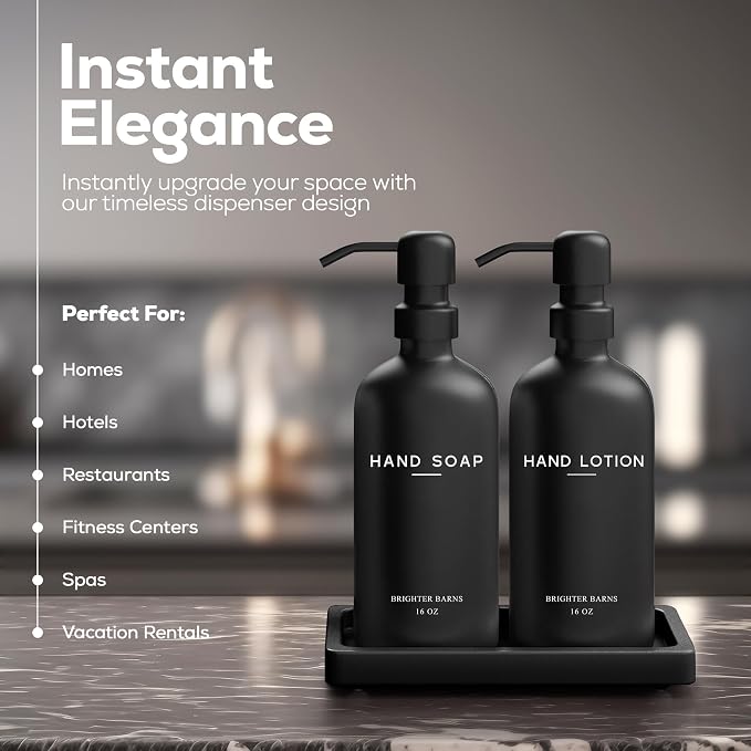 Black Glass Soap and Lotion Dispenser Set - Image 2