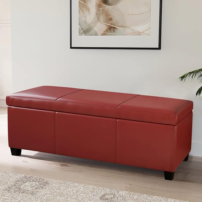 BELLEZE Storage Faux Leather Ottoman, 47 Inch Bench Bedroom Bench by BELLEZE