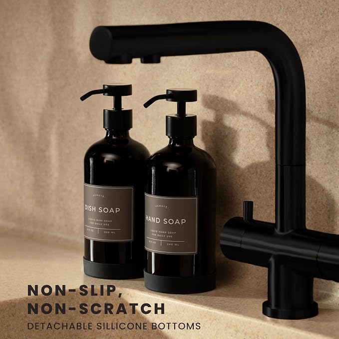 16oz Glass Soap Dispenser with Stainless Steel Pump, 21 Waterproof Labels - Image 2