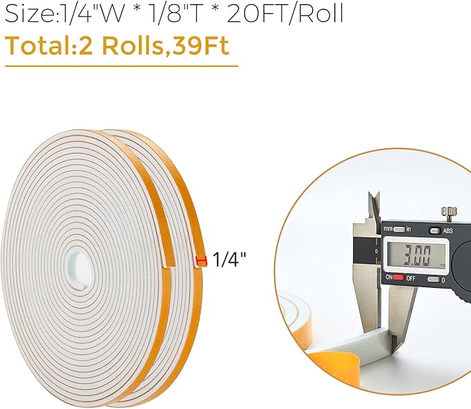 39 Feet Weather Stripping Door Seal, 1/4" Wide X 1/8" Thick Door Seal Strip - Image 3