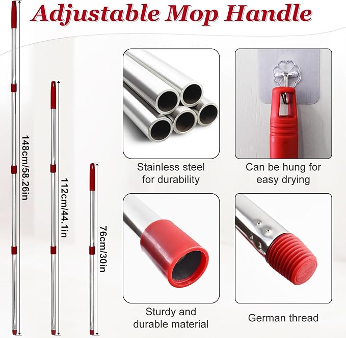 Spin Mop Handle, Mop Heads Replacements, Scrubber Mop Head and Mop Base Combo - Image 6