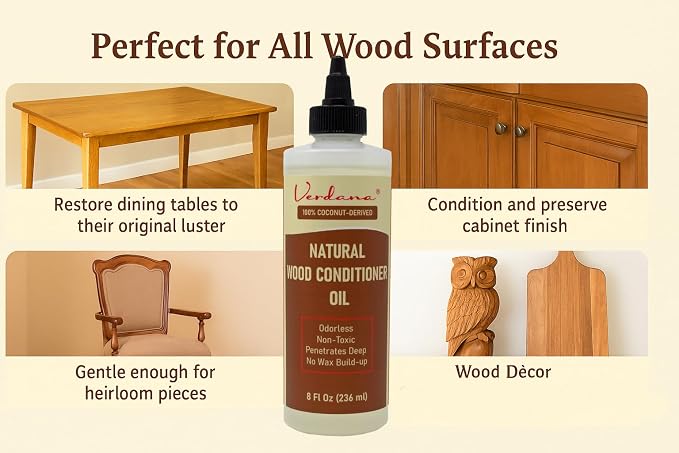 Verdana Natural Wood Conditioner Oil – 8 fl oz – Odorless, Non-Toxic Coconut - Image 3
