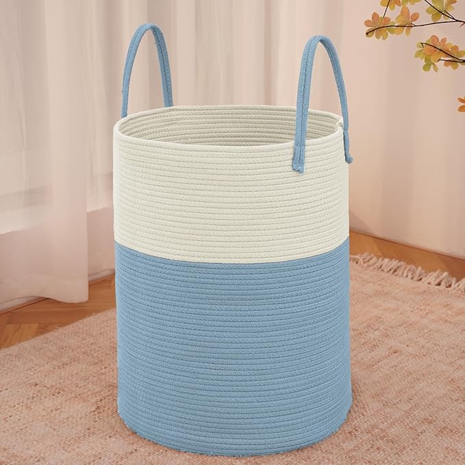 Large Woven Laundry Basket Hamper, 80L Cotton Rope Storage Bin by JMvicyroam