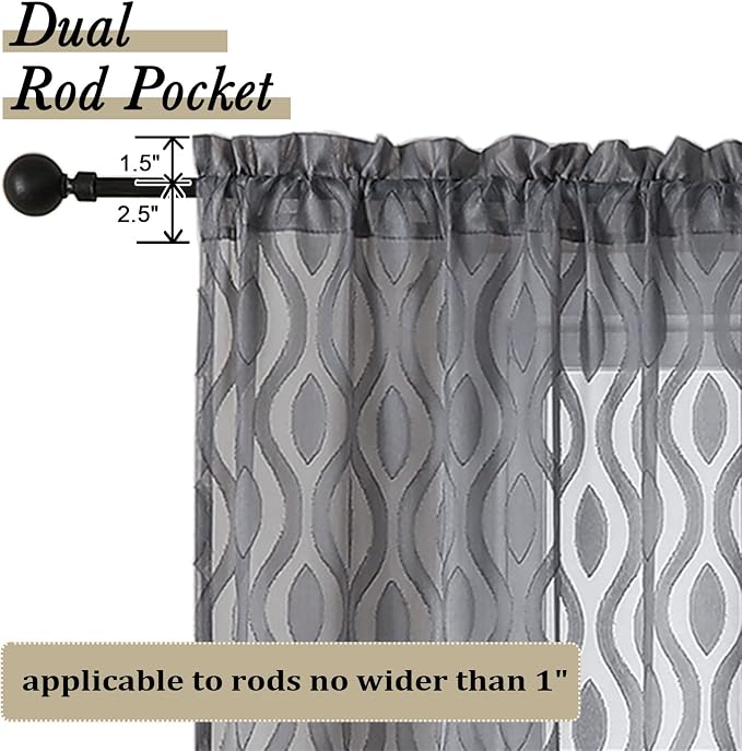 Aiyufeng Grey Sheer Curtains Tiers 36 Inch Length 2 Panels Set, Airy - Image 4