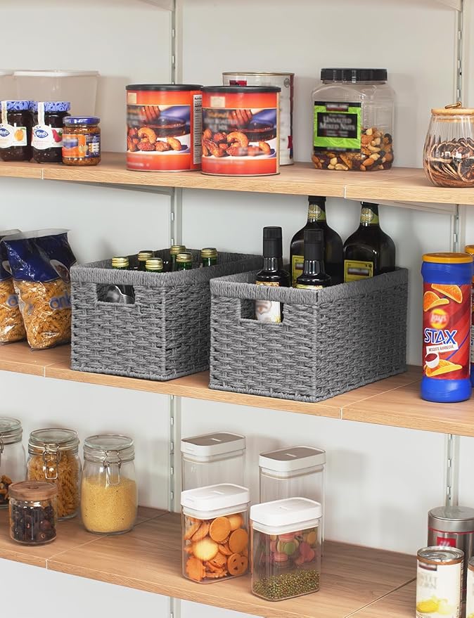 StorageWorks Round Paper Rope Storage Baskets, Rectangular Wicker Baskets - Image 6