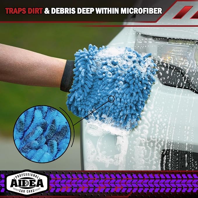 AIDEA Car Wash Mitt Microfiber-2PK, Scratch-Free& Lint-Free, Premium Chenille - Image 5