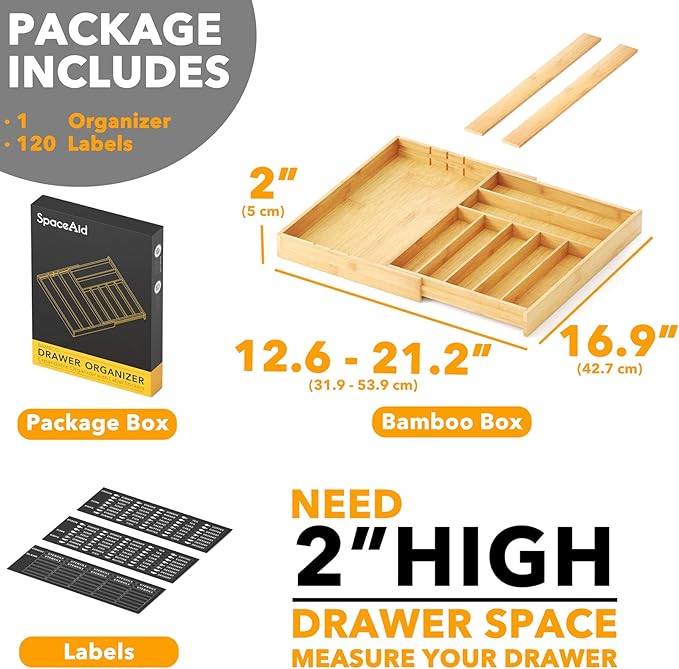 SpaceAid Bamboo Silverware Drawer Organizer - Image 4