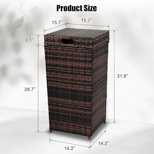 VINGLI Wicker Patio Trash Can, 27 Gallon Rattan Trash Can - Image 7