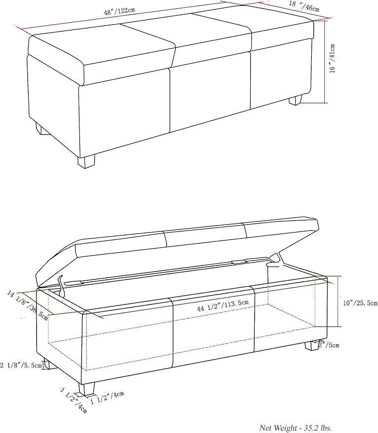 SIMPLIHOME Avalon 48 inch Wide Contemporary Rectangle Storage Ottoman Bench in - Image 15