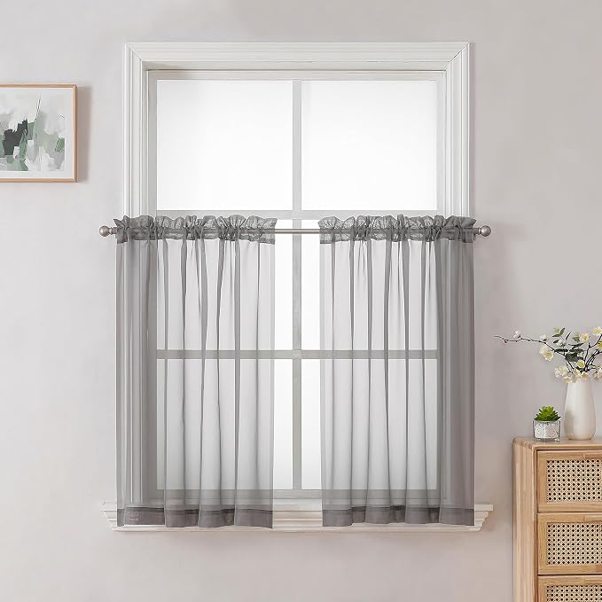 Chyhomenyc Sheer Curtains Tiers 42W x 24L Inches, Light Filtering Small Curtains by Chyhomenyc