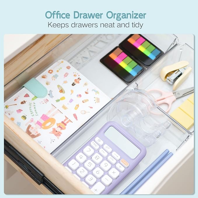 12 Pack Large Clear Plastic Drawer Organizer Trays, Desk Drawer Organizers and - Image 4