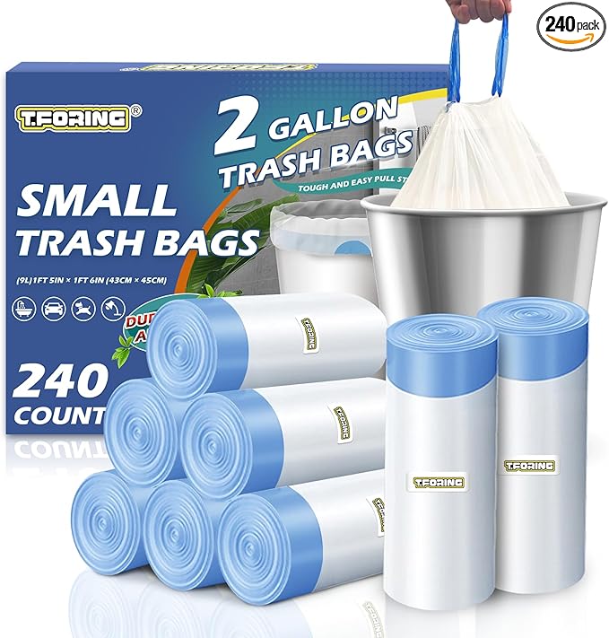 240 Count 2 Gallon Trash Bags Drawstring by TFORING%C2%AE