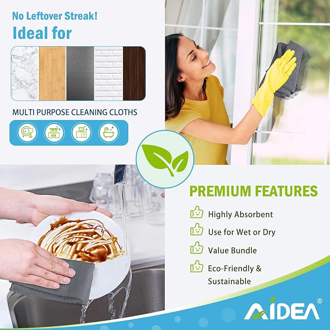 AIDEA Microfiber Cleaning Cloth Grey 24PK, Microfiber Towels - Image 6