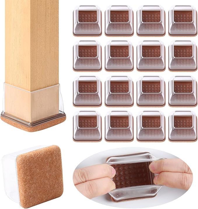 Ezprotekt 24 Pcs XL Square Clear Chair Leg Floor Protectors, Silicone Felt by VisittheEzprotekt