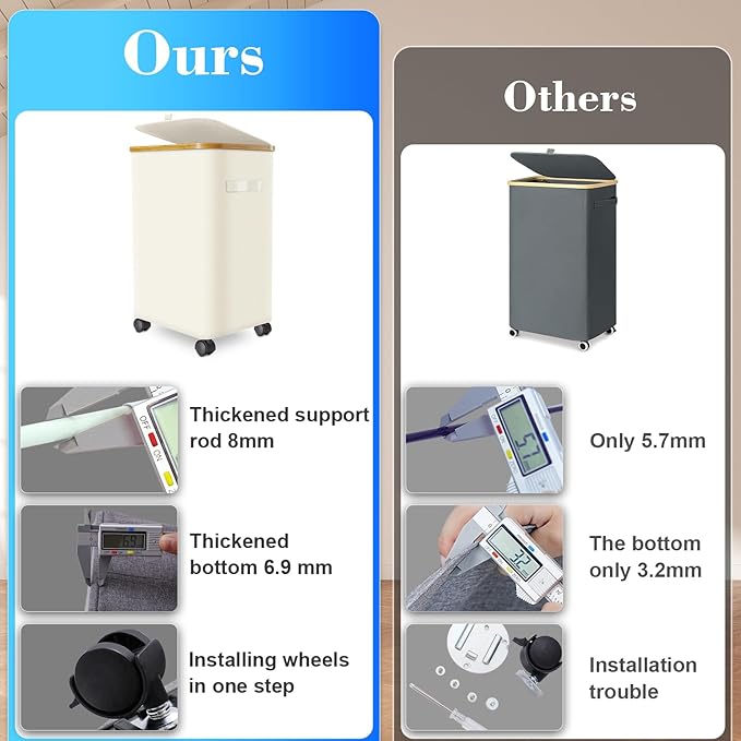 Laundry Hamper with Wheels, 29 Gal Laundry Basket with lid Rolling Clothes - Image 6