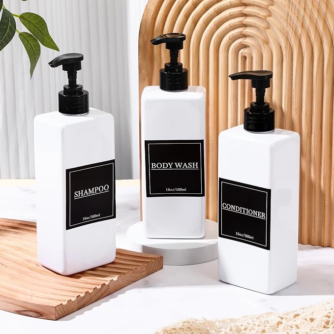 Tanlade 6 Pcs Shampoo and Conditioner Dispenser Bottles 16oz Modern Shower Soap - Image 4