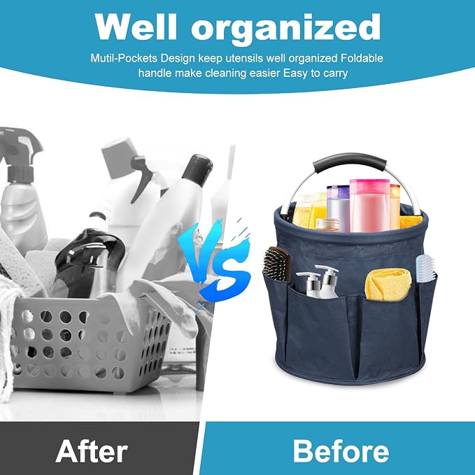 Qivine 17L Cleaning Caddy with Handle, Cleaning Supply Caddy Foldable Tool Bag - Image 3