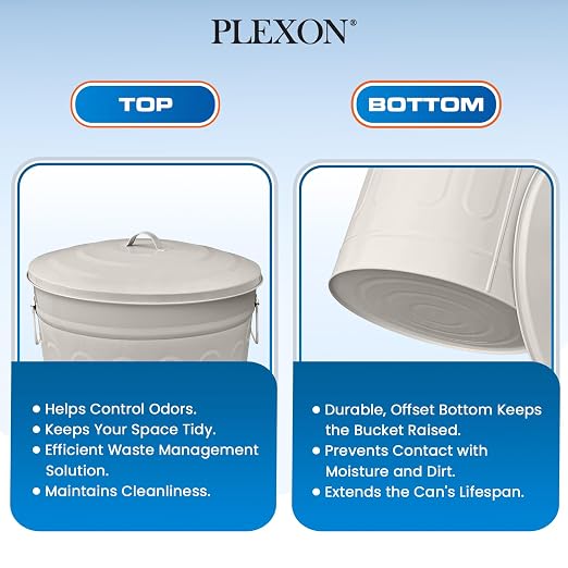 Plexon Round Trash Can 13 Gallon, Vintage Metal Outdoor Trash Can - Image 8