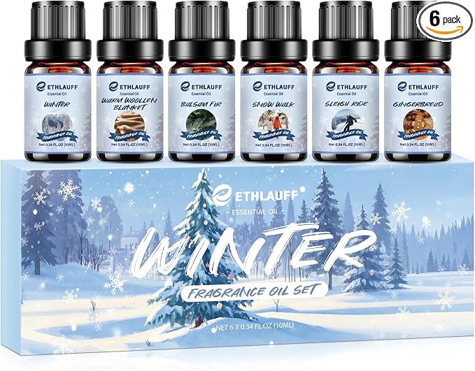 Essential Oils Set, Warm Woollen Blanket, Balsam Fir, Snow Walk, Sleigh Ride by Ethlauff