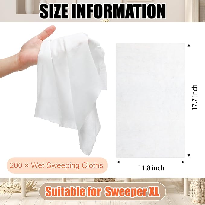 200 Counts Sweeper Wet Mopping Cloths 17.7 x 11.8'' X Large Wet Mop Pads - Image 2