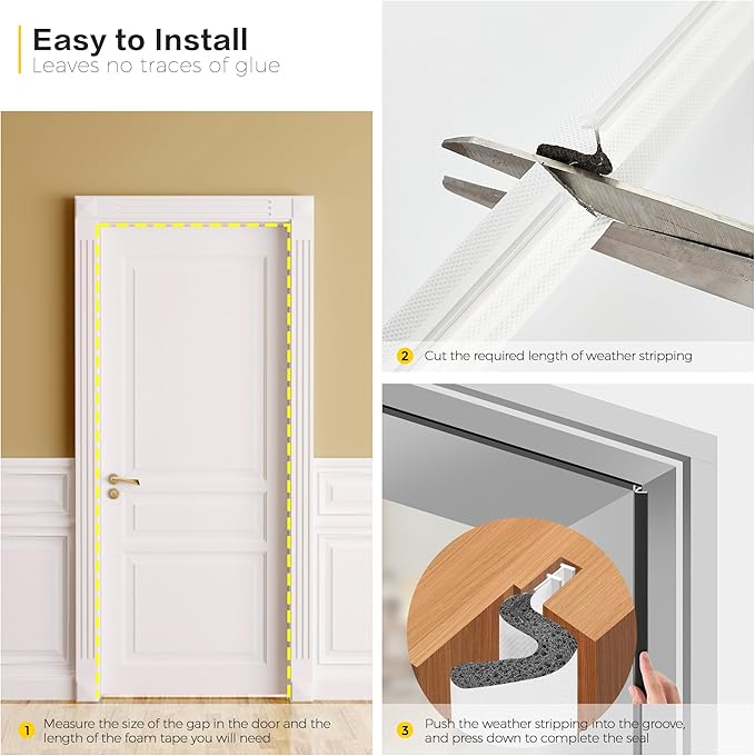 Ravinte Weather Stripping Door Seal Strip Soundproof "Q" Foam Weather Stripping - Image 5