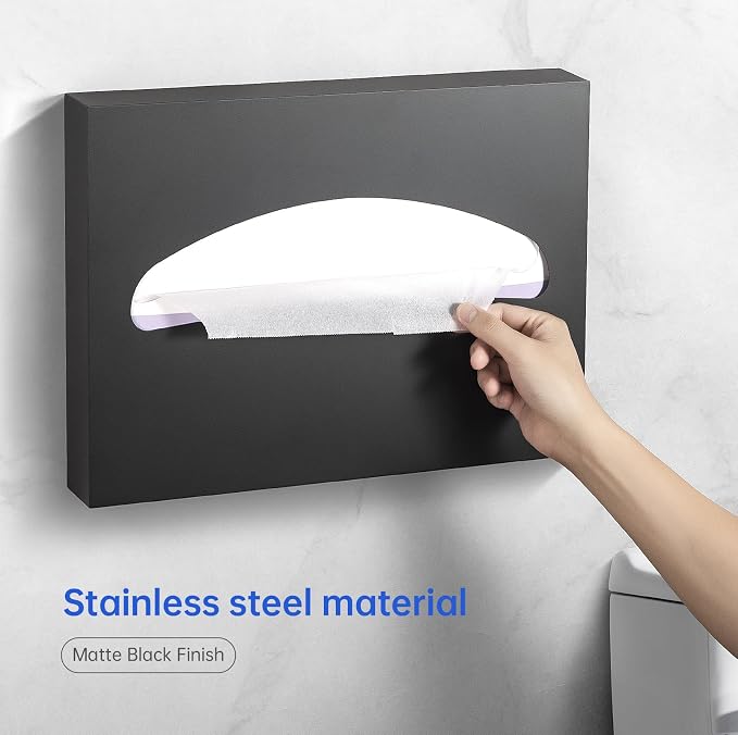 2 Packs Toilet Seat Cover Dispenser Wall Mounted Stainless Steel Matte Black - Image 2