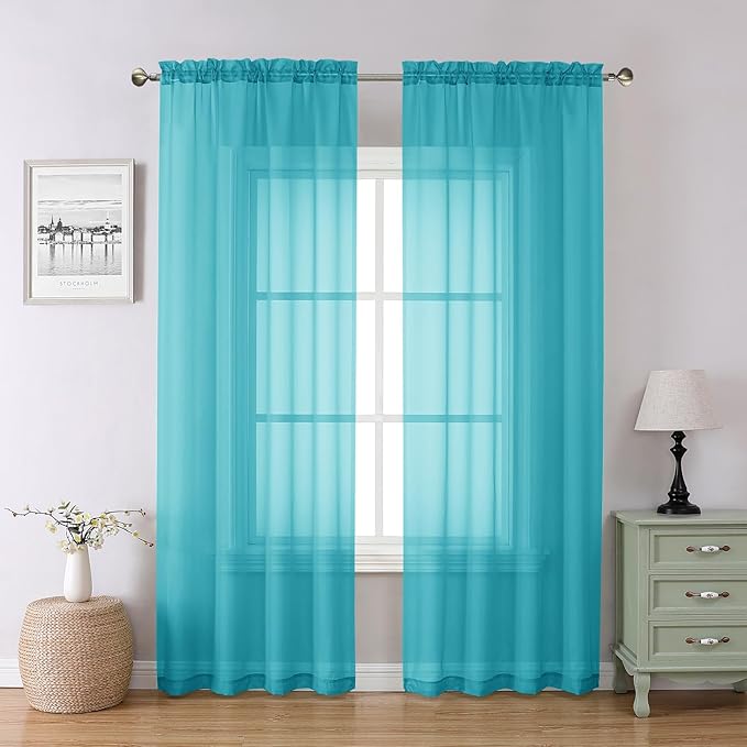 Chyhomenyc Turquoise Sheer Curtains 78 Inches Long 2 Panels Set by Chyhomenyc