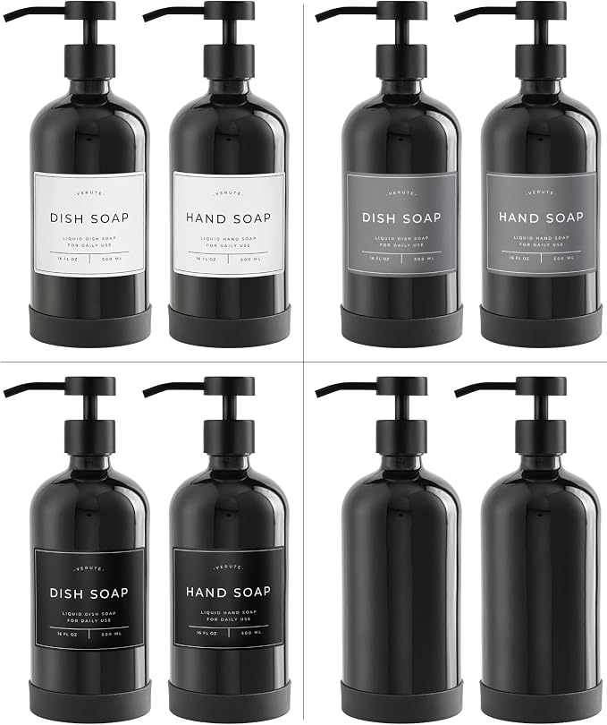 16oz Glass Soap Dispenser with Stainless Steel Pump, 21 Waterproof Labels - Image 5