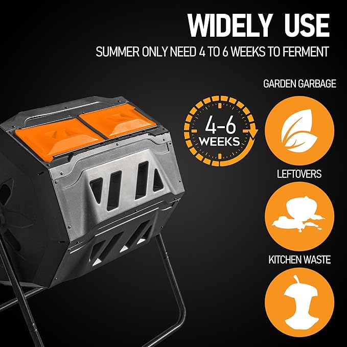 Hourleey Compost Bin Outdoor, 43 Gallon Dual Chamber Tumbling Composting Bin - Image 4