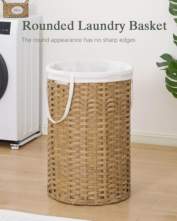34.3 Gal Large Laundry Hamper Laundry Basket Round Handwoven Wicker Laundry - Image 2