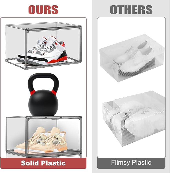 4 Pack Grey Shoe Storage Boxes Clear Plastic Stackable Shoe Display Case - Image 5