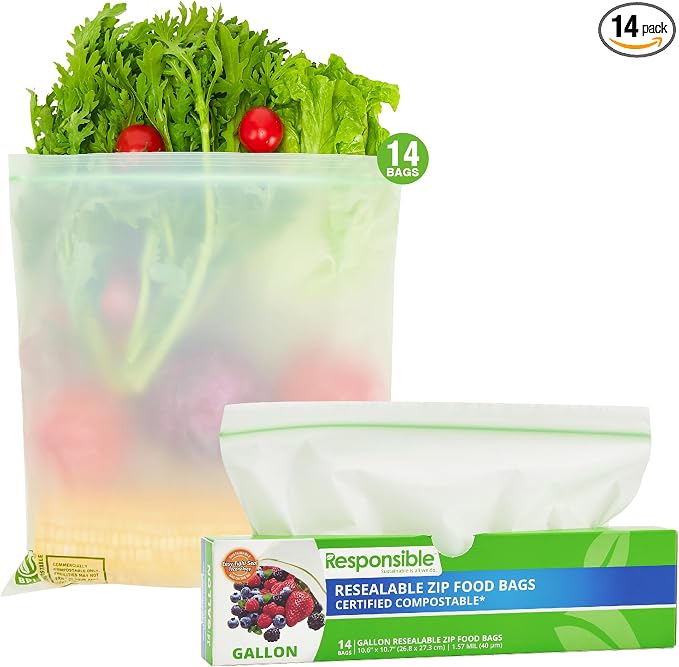 Responsible Products Certified Compostable Large GALLON Resealable Zip Bag by ResponsibleProducts%C2%AE