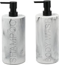 Marble Resin 2 Piece Shampoo and Body Wash Dispenser Set, Luxurious Refillable by IndecorHome