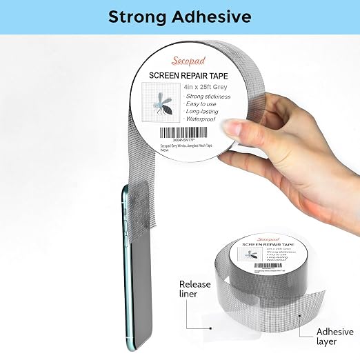 Grey Window Screen Repair Tape, 4IN X 25FT Screen Repair Kit - Image 2
