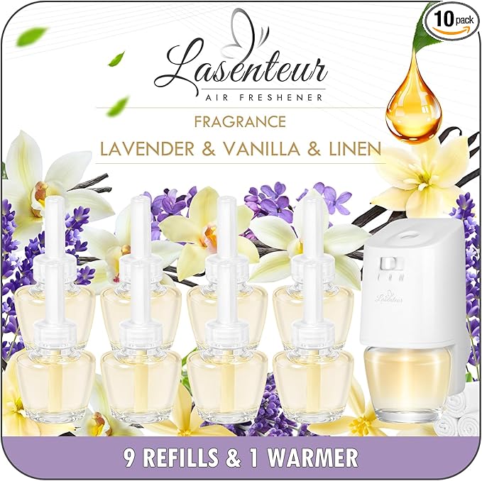 Plug-in Air Freshener Starter Kit, 1 Warmer and 9 Essential Oil Refills by LASENTEUR