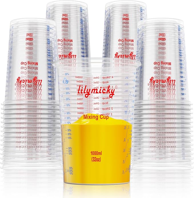 50 PACK Plastic Measuring Cups, 32 oz Disposable Mixing Cups, Measurement by Lilymicky