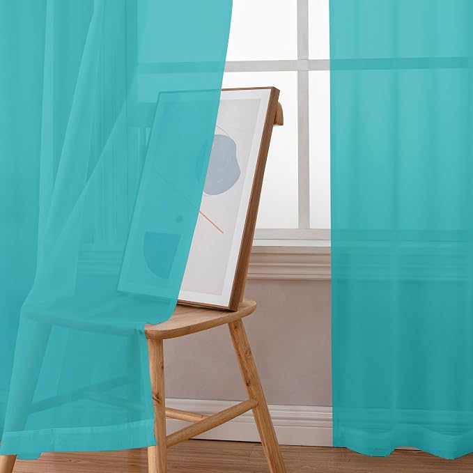 Chyhomenyc Turquoise Sheer Curtains 84 Inch Length 2 Panels, Light Filtering - Image 9