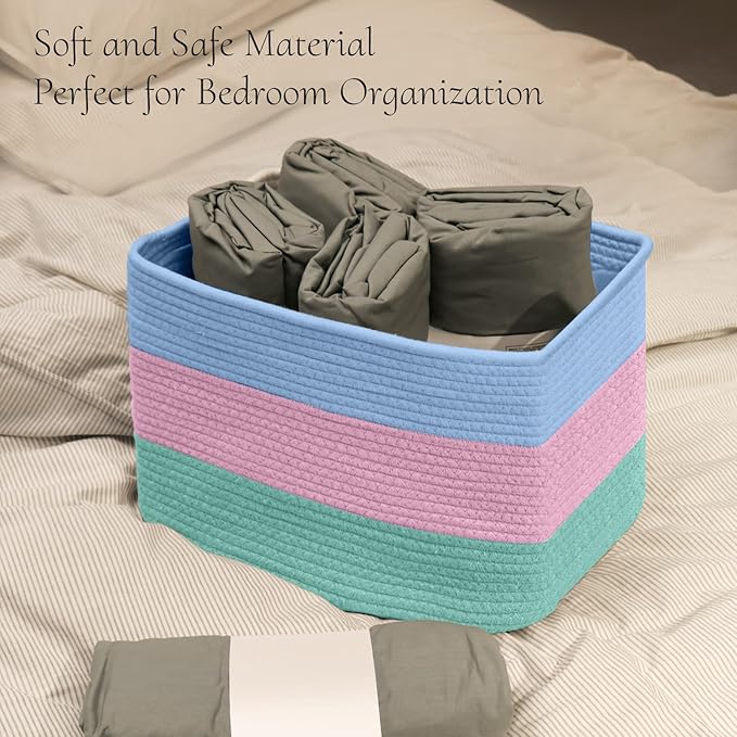 Hopegiver Woven Storage Baskets 15x11x10 Inch, 3 Pack Collapsible Cube Storage - Image 5