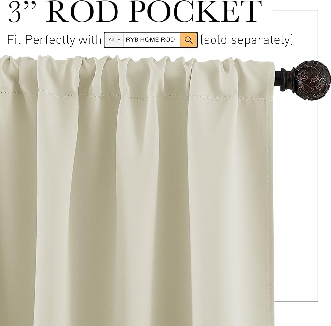 RYB HOME Short Curtains for Living Room Blackout Portable Blinds Shades for - Image 2