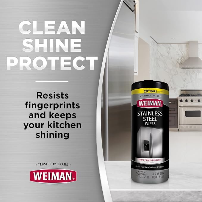 Weiman Stainless Steel Wipes Removes Fingerprints Residue Water Marks and - Image 2