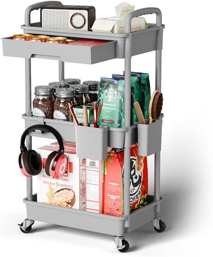 3 Tier Rolling Cart Organizer, Laundry Room Bathroom Organizers and Storage by Sorgion