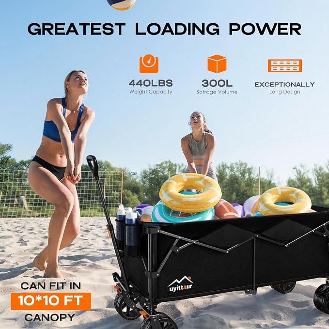 300L Extra Large Collapsible Foldable Wagon, 440lbs Load Capacity 48''L - Image 3