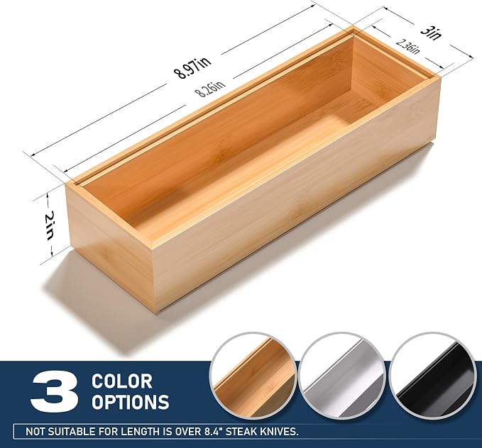 Silverware Tray for Drawer, Stackable Kitchen Bamboo Drawer Organizer 9" x 3" x - Image 4