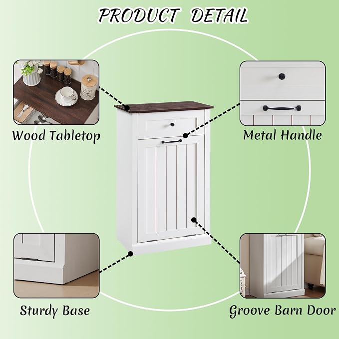 Tilt Out Laundry Hamper Cabinet, 10 Gallon Farmhouse Trash Can Cabinet - Image 5