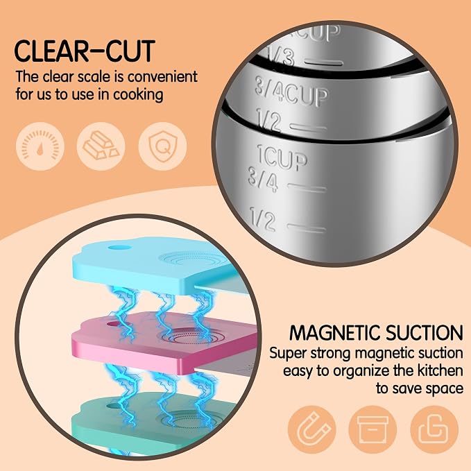 Magnetic Measuring Cups, 5 Stainless Steel Nesting Measuring Cup Set - Image 2