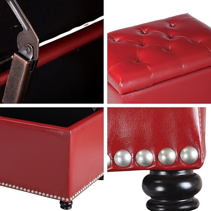 24'' Leather Storage Ottoman Rectangular Foot Rest Stool - Image 6
