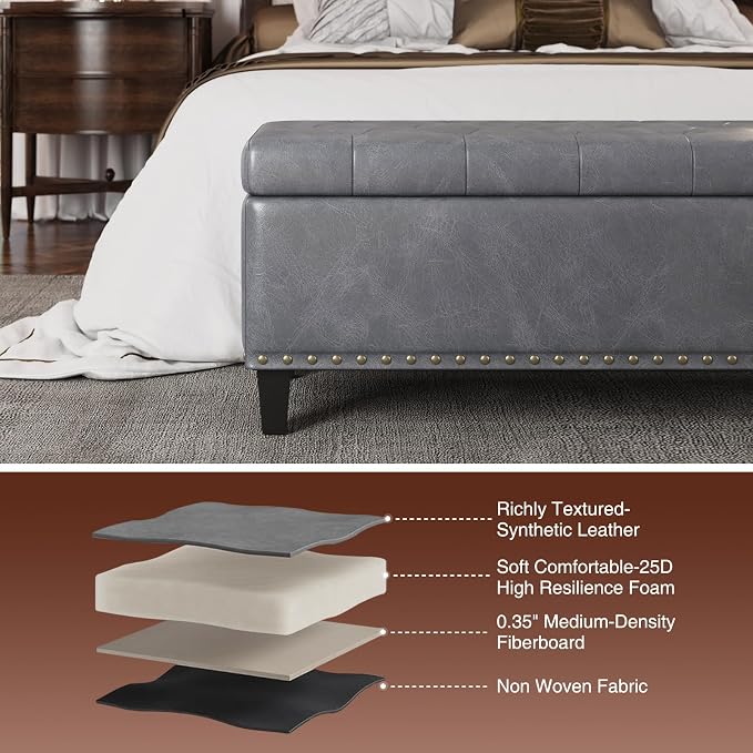 Storage Ottoman Bench, 51-Inch Large Storage Ottoman - Image 5