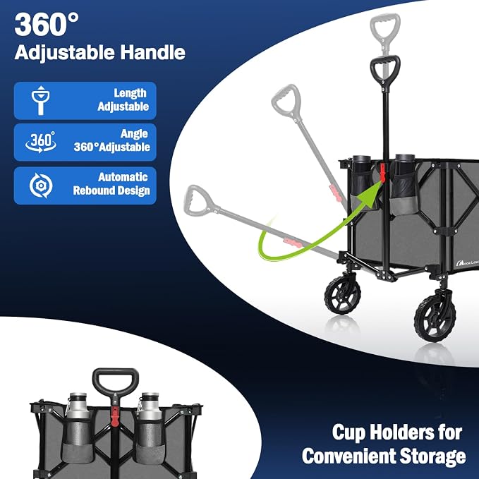 Moon Lence Collapsible Folding Wagon Cart Heavy Duty Folding Garden Portable - Image 3
